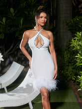 Reuel Halterneck Embellished Feather Bandage Dress